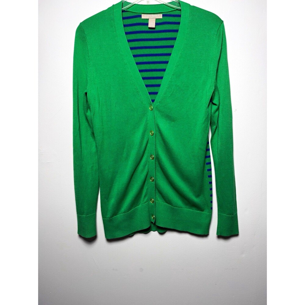 Banana Republic Women’s S Green/Blue V-Neck Button-Front Striped Knit Cardigan
